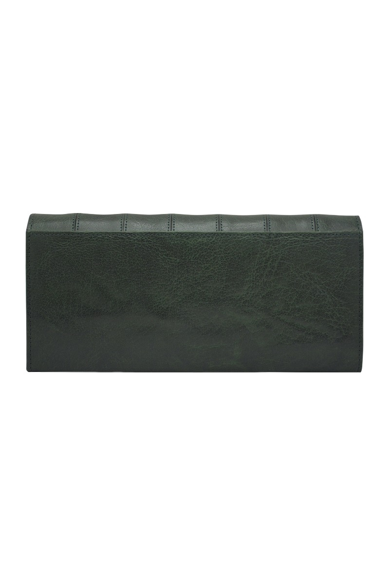 Genuine leather bottle green ladies wallet