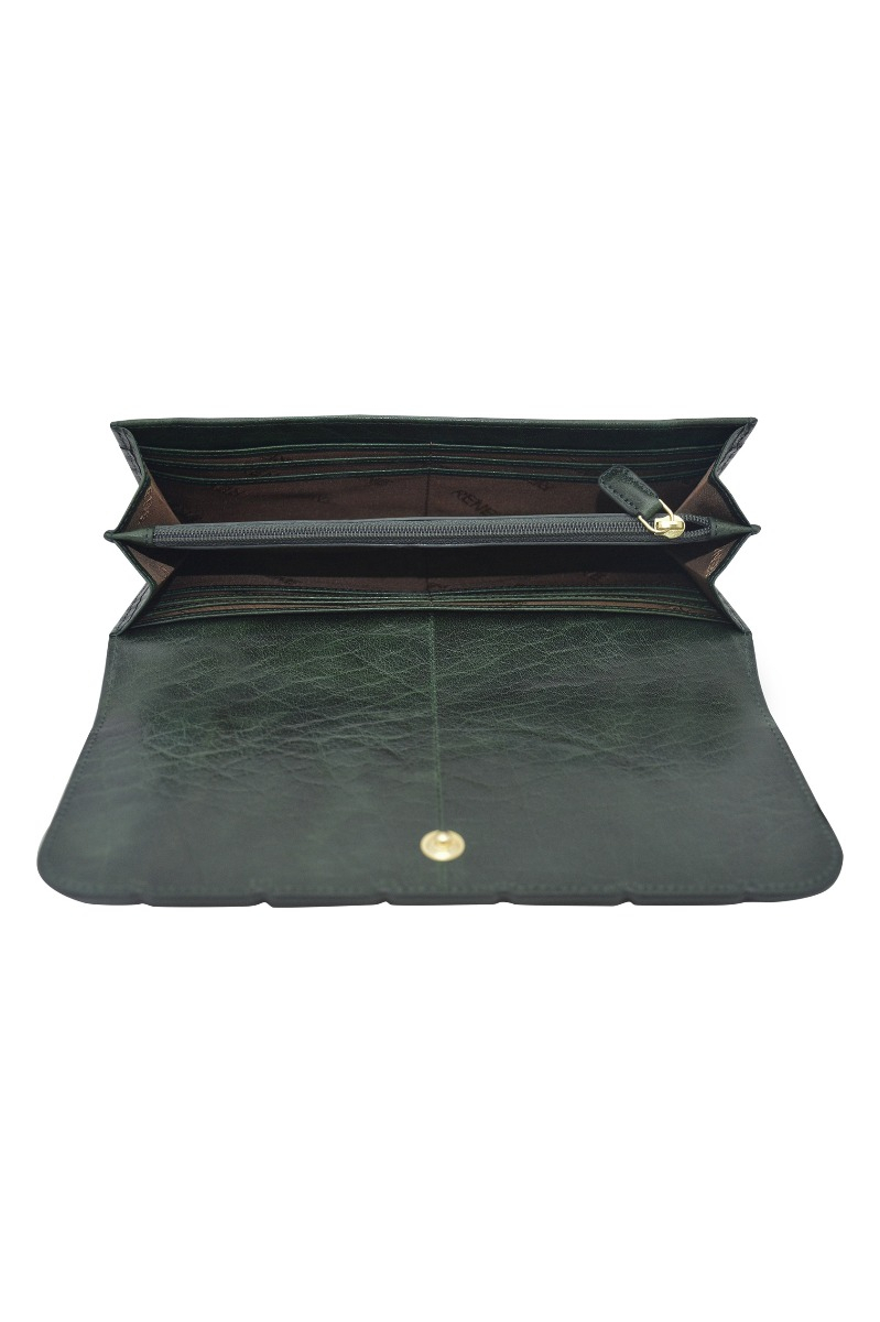 Genuine leather bottle green ladies wallet