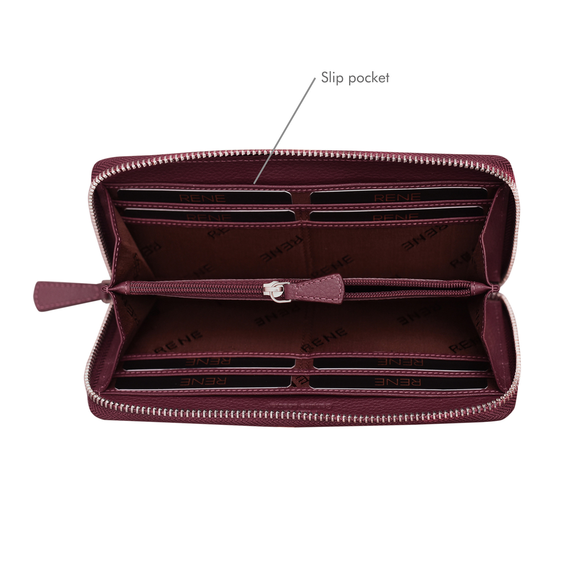 Genuine leather maroon zip around ladies wallet