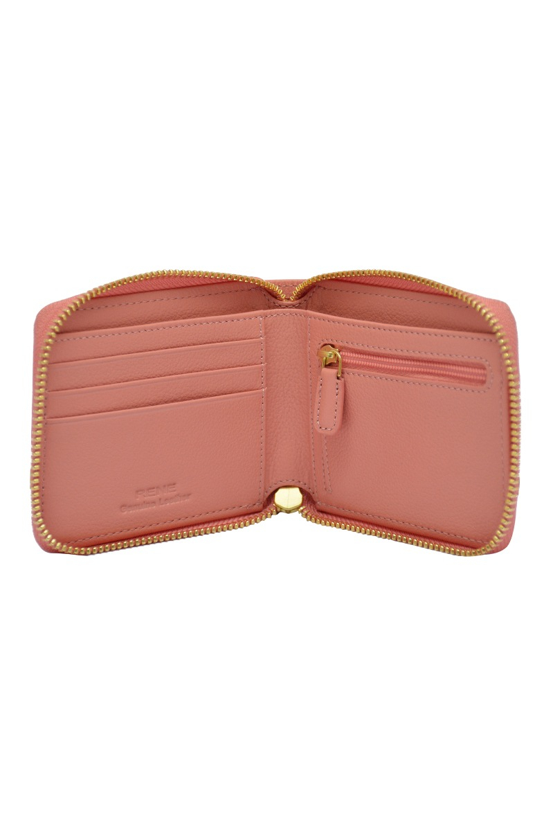 Genuine leather peach zip around ladies wallet
