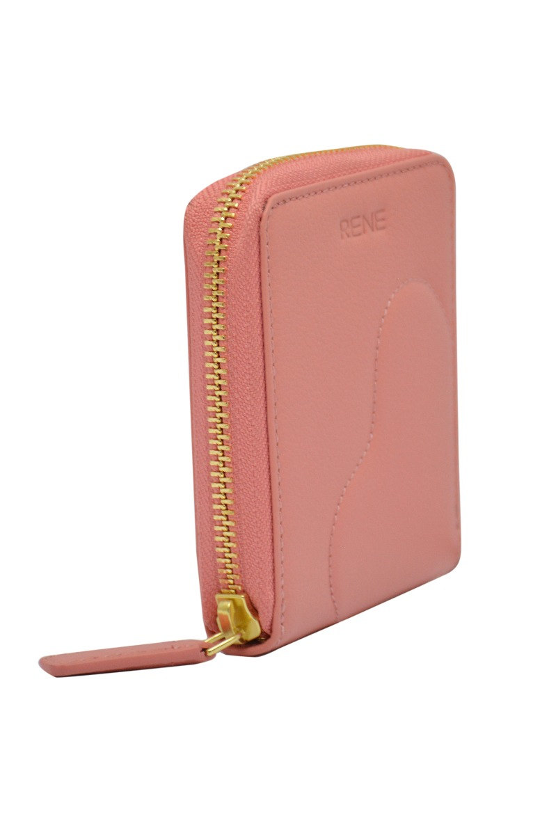 Genuine leather peach zip around ladies wallet