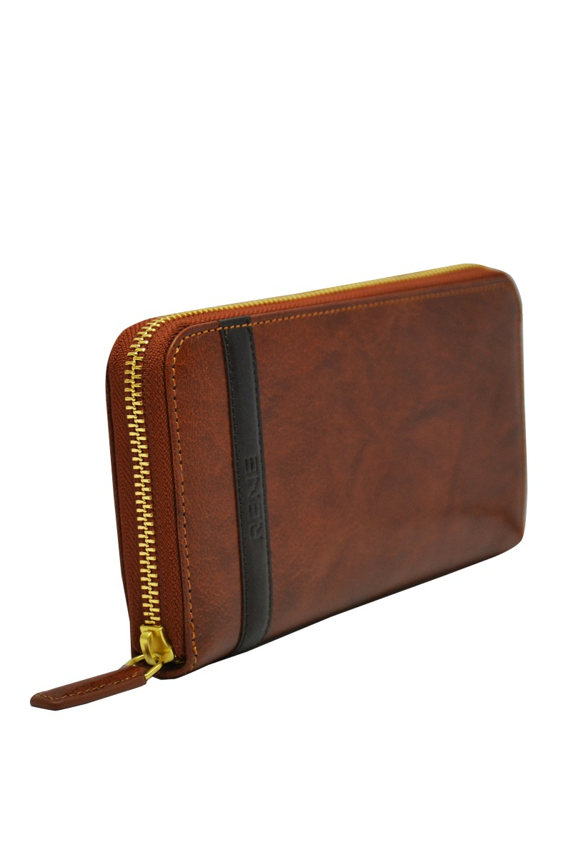 Genuine leather Tan/Brown zip around ladies wallet