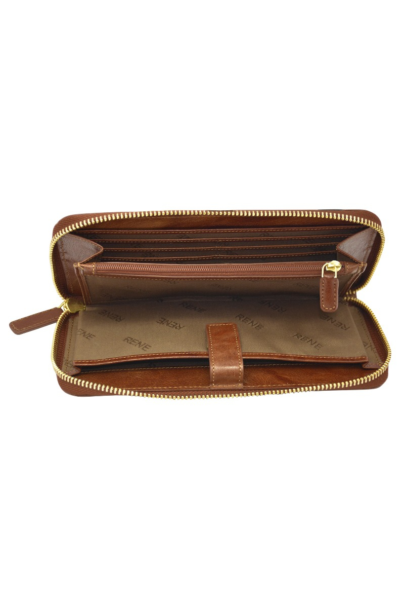Genuine leather Tan/Brown zip around ladies wallet