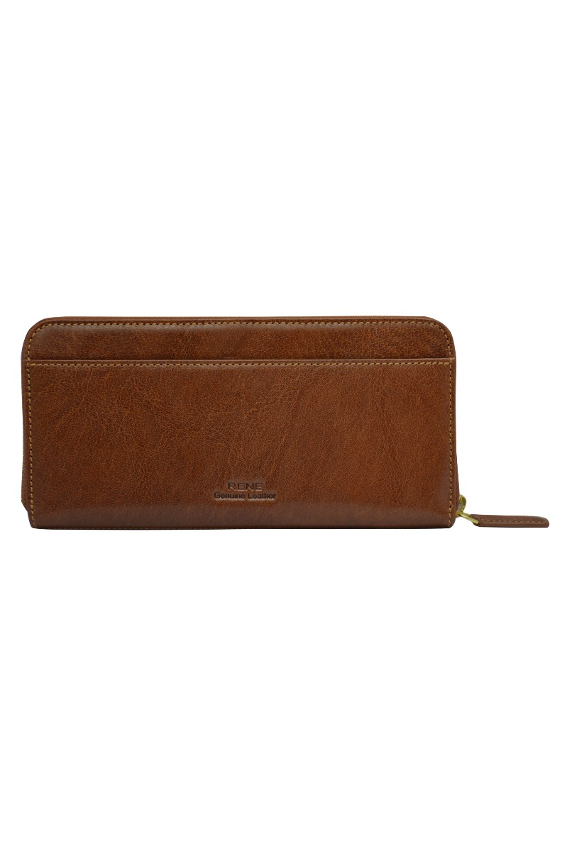 Genuine leather Tan/Brown zip around ladies wallet