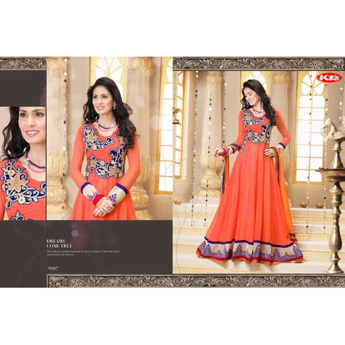 Orange & Blue Designer Anarkali Suits