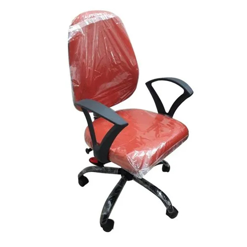 Red Leather Medium Back Office Chair - Modern Design, Polished Finish, Easy To Clean, Antibacterial, Eco-Friendly