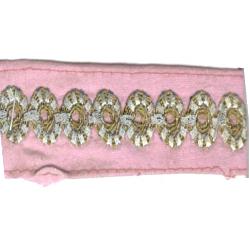 Designer Border Lace - Cotton Fabric, One Sided Design | Golden Embroidered Pattern with Sequins Decoration