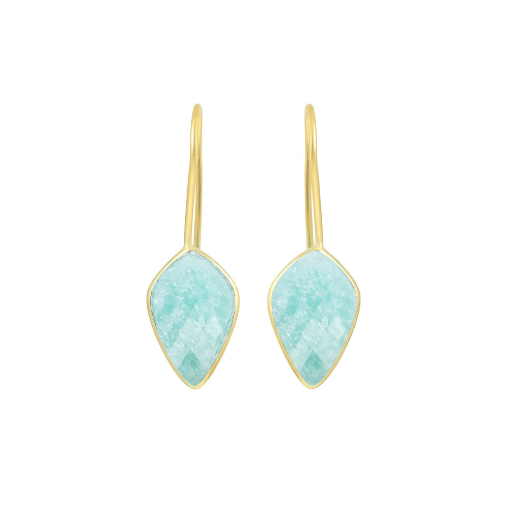 Amazonite Gemstone Faceted Kite 10x15mm Gold Vermeil 925 Sterling Silver Dangle Earrings