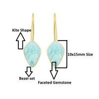 Amazonite Gemstone Faceted Kite 10x15mm Gold Vermeil 925 Sterling Silver Dangle Earrings