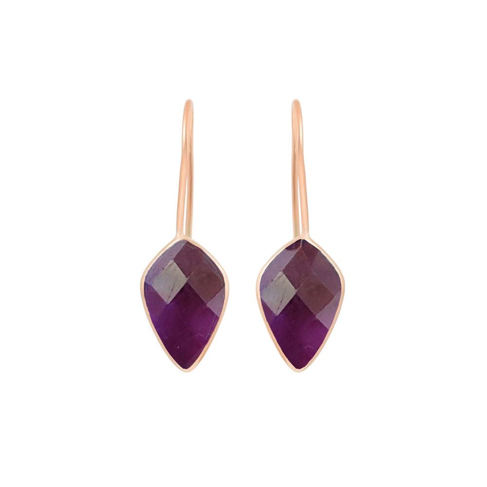 Amethyst Gemstone Faceted Kite 10x15mm Gold Vermeil 925 Sterling Silver Dangle Earrings