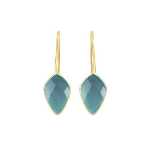 Aqua Chalcedony Gemstone Faceted Kite 10x15mm Gold Vermeil 925 Sterling Silver Dangle Earrings