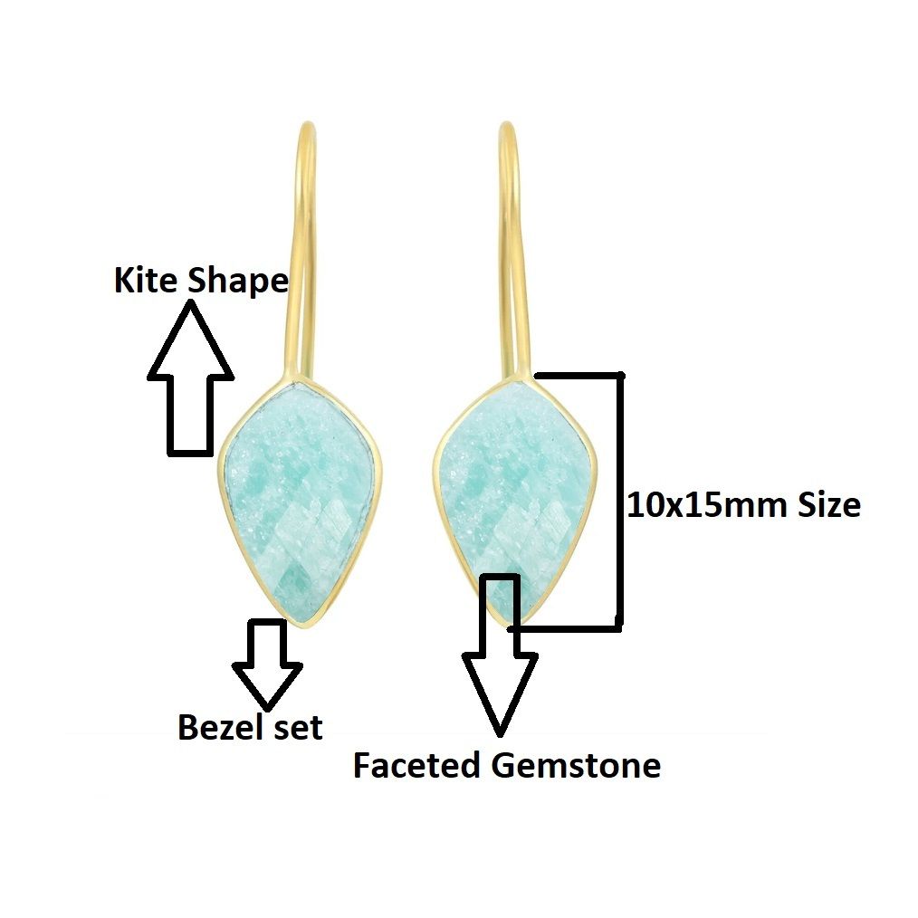 Aqua Chalcedony Gemstone Faceted Kite 10x15mm Gold Vermeil 925 Sterling Silver Dangle Earrings