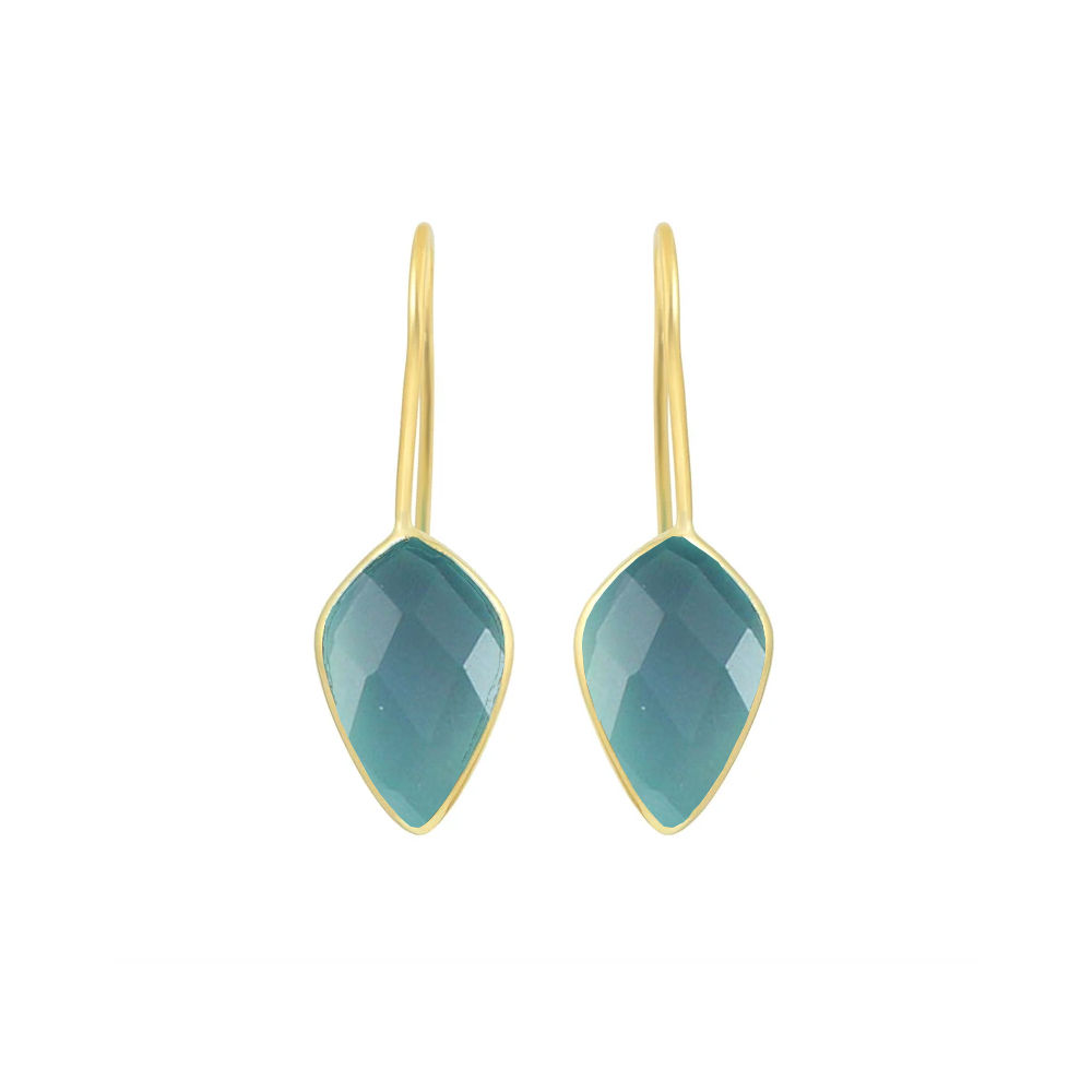 Aqua Chalcedony Gemstone Faceted Kite 10x15mm Gold Vermeil 925 Sterling Silver Dangle Earrings