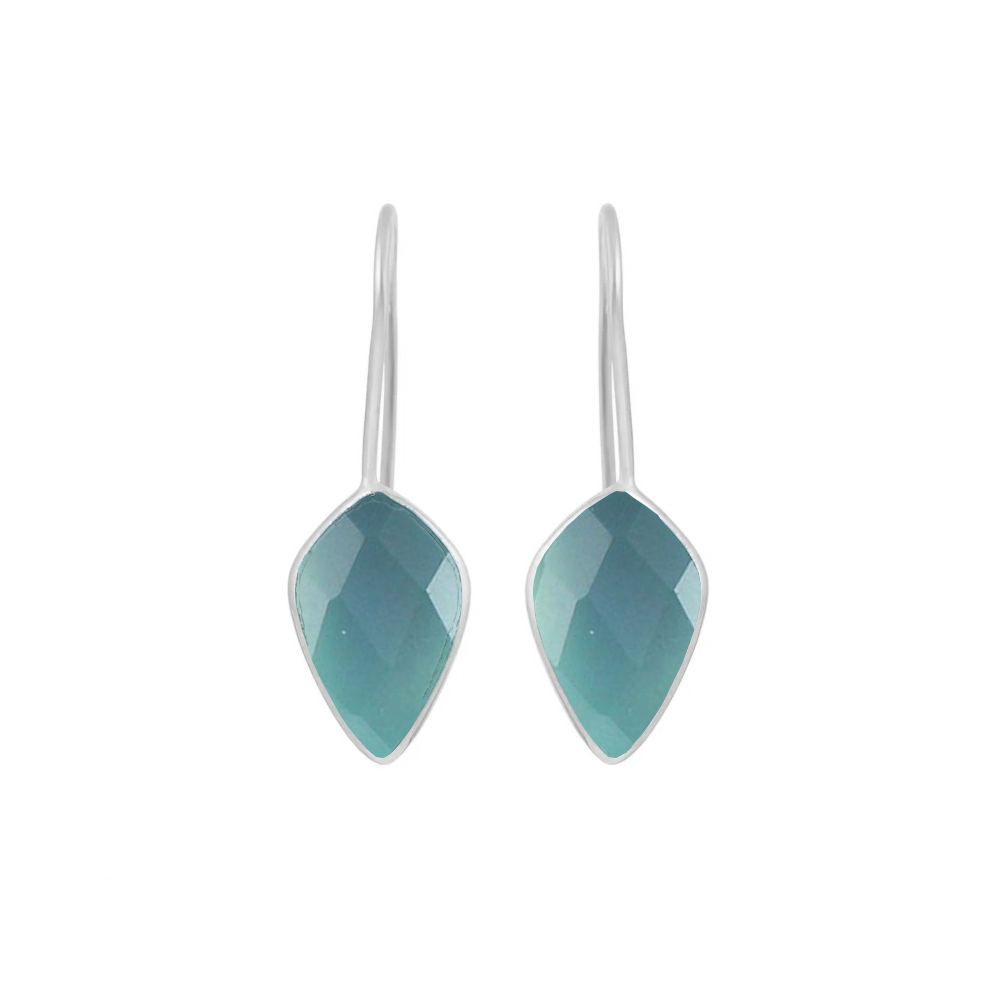 Aqua Chalcedony Gemstone Faceted Kite 10x15mm Gold Vermeil 925 Sterling Silver Dangle Earrings