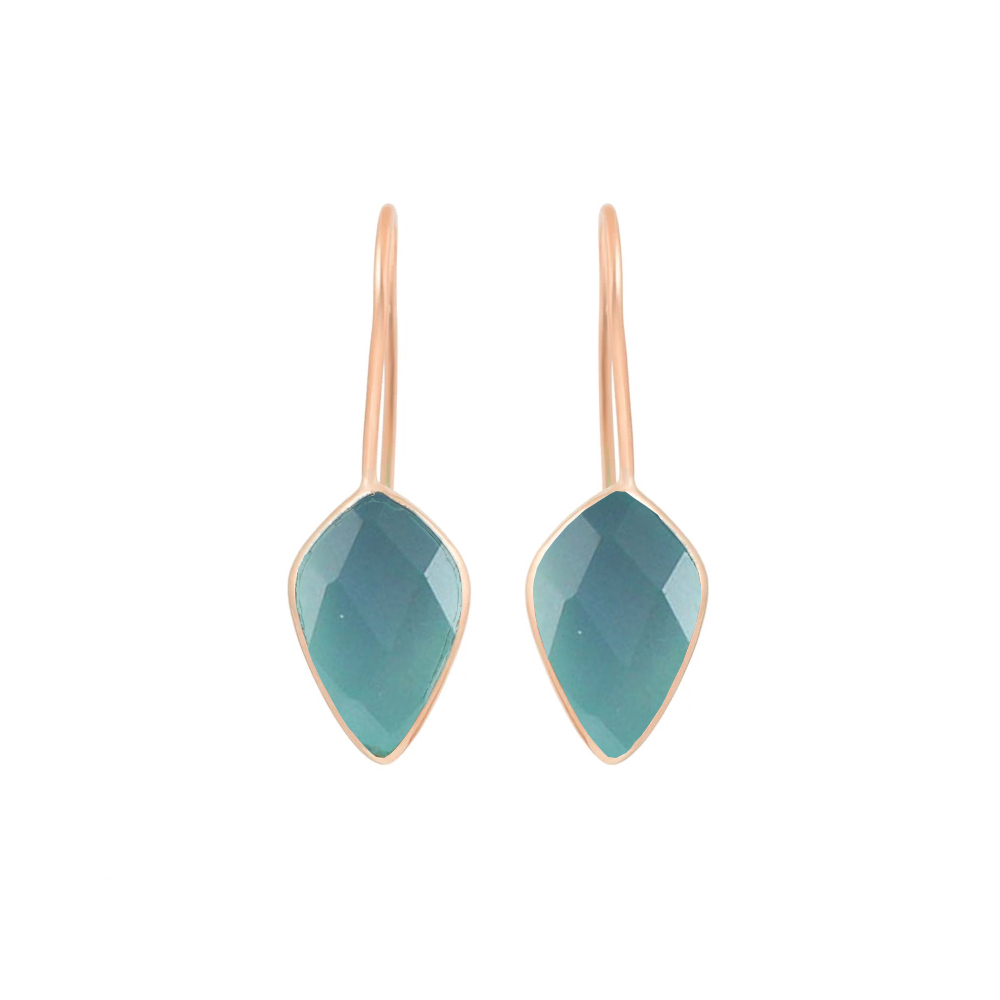 Aqua Chalcedony Gemstone Faceted Kite 10x15mm Gold Vermeil 925 Sterling Silver Dangle Earrings