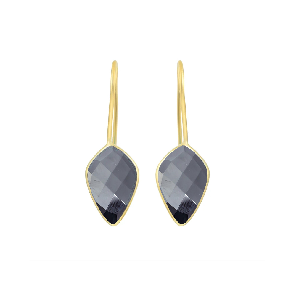 Black Onyx Gemstone Faceted Kite 10x15mm Gold Vermeil 925 Sterling Silver Dangle Earrings