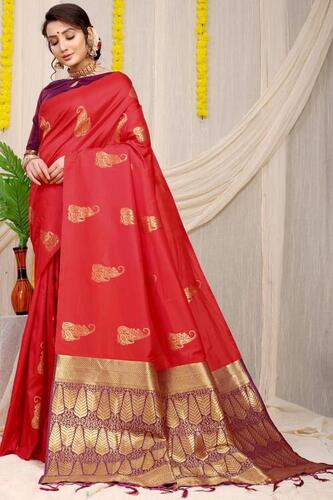 Soft Pure Silk Saree - Color: Red