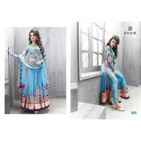 Indian Bridal Suits - Chiffon & Georgette, Customized Size , Full Sleeves, Blue With Embroidered Pattern | Breathable, Dry Cleaning, 1 Year Warranty, No Fade