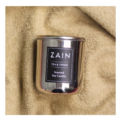 ZAIN Tea and Thyme Scented Natural Wax Metal Jar Candle