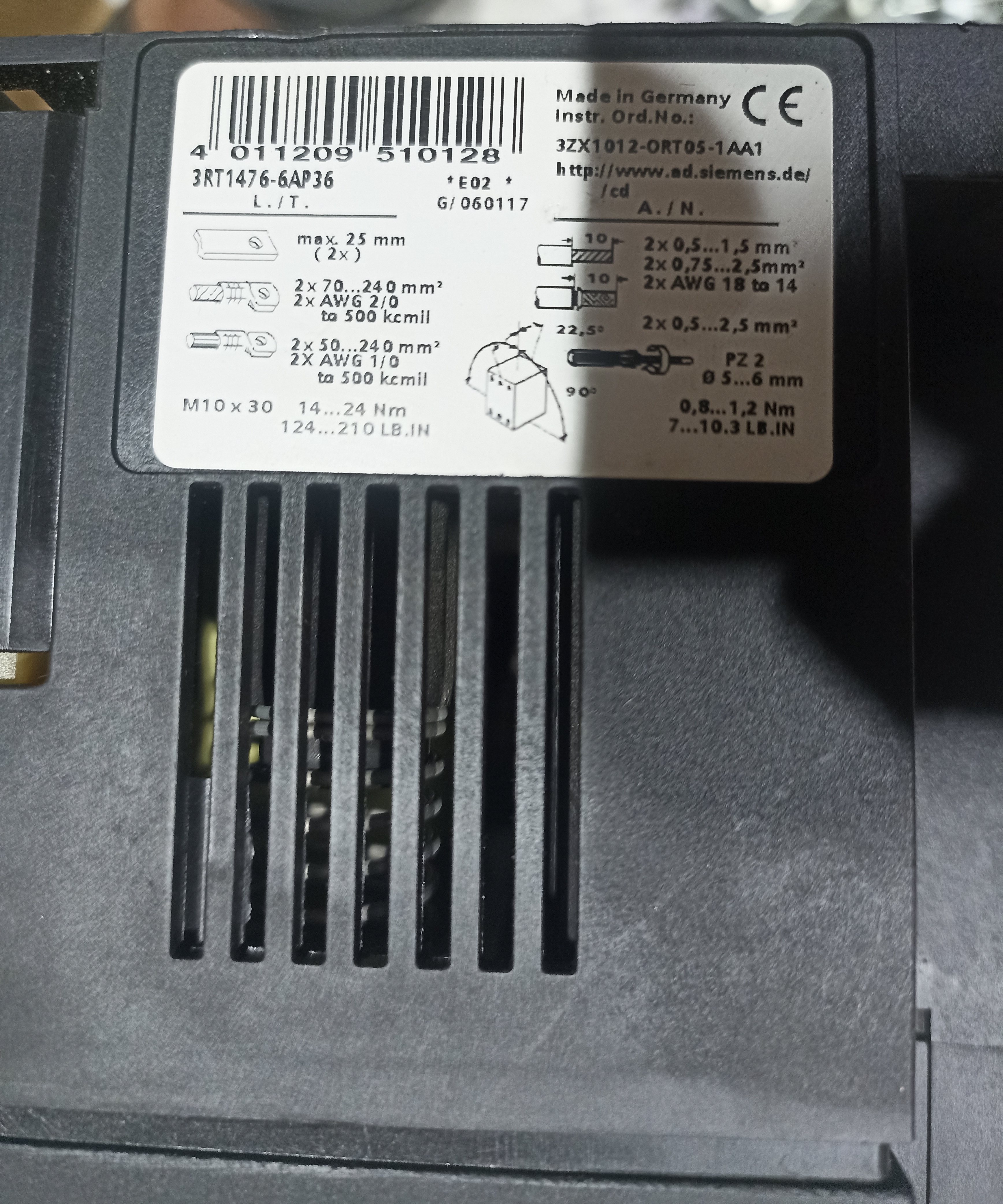 SIEMENS 3RT-1476 CONTACTOR