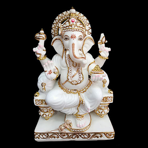 Ganesh Statue - Marble Material, Handmade Craftsmanship, Various Sizes Available | Religious Hinduism Theme, Decorative Finishing with Paint