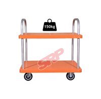 Two Layer Orange Plastic Platform Trolley - 150 Kg Capacity, 480 X 720 X 930 Mm Size, Made Of Polypropylene Copolymer, Net Weight 12.5 Kg