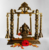 Brass Ganesh Jhula Hanging Bells with Chain and Kirtimukha Idol Ganesha Swing Statue