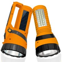Rechargeable Torch - Plastic Material, Rectangular Shape, Yellow Color | Super Bright LED, Solar and USB Charging, Ideal for Outdoor Activities