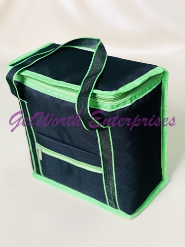 Green Lunch Bags - PVC, 11.5x10.5x4.5 inches, Attractive Green Color | Moisture Proof, Flexiloop Handle, Ideal for Wholesalers & Event Organizers