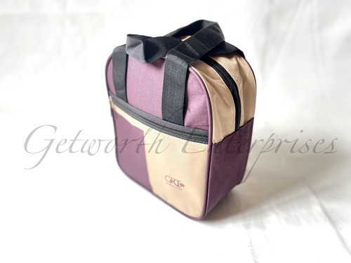 Lavender And Cream Lunch Bags - PVC Material, 9x7.5x4 Size | Moisture Proof, Flexiloop Handle, Attractive Design, Perfect for Complimentary Gifts