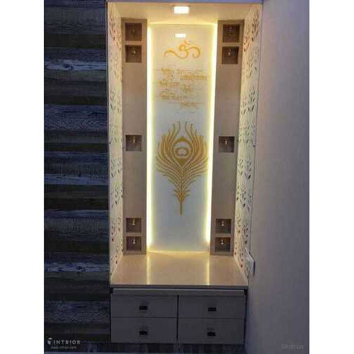 Glossy white modern corian mandir