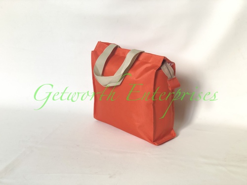 Orange Thamboolam Bags - PVC 12 x 12 x 4 Inches | Customized Elegant Design Tear Resistant Color Fastness Plain Pattern Handles Included