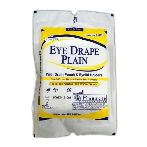 Plain Eye Drape - Poly Material, Small Disposable Drape with Adhesive Aperture, Sterile, White Color | Fluid Impervious, Medical Grade