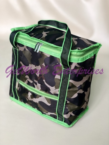LUNCH BAGS - PVC Material, 11.5 x 10.5 x 4.5 Inches, Green Color - Attractive Design, Flexiloop Handle, Ideal for Kids and Event Gifts