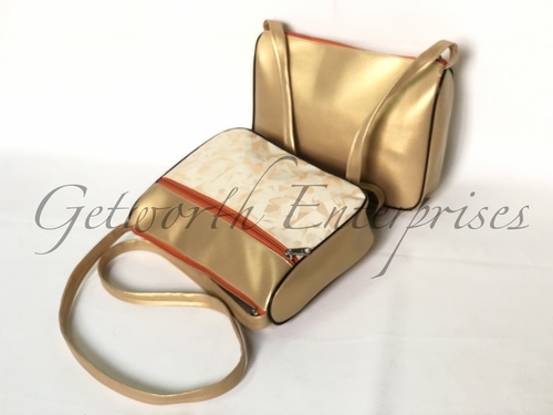 Gold Ladies Bags - Rexine 14x10x3 | Customized Design, Attractive Shape, Easy-to-Hold String, Zipper Closure, Eco-Friendly Material