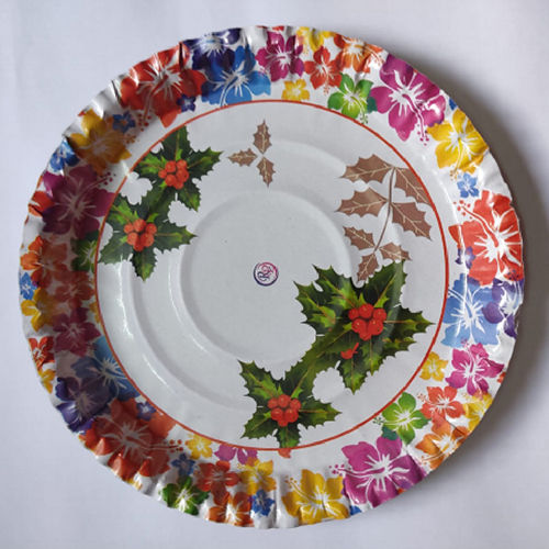 12 Inch White Multicolour Floral Printed Disposable Paper Plates