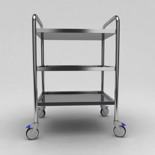 Hospital Dressing Trolley - Metal Material, Different Sizes Available, Silver Color | Ideal for Hospital Use