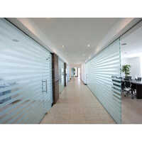 Frameless Glass Partition - Patterned Acid Etched Glass, Transparent Decorative Showcase Design