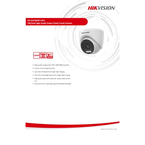 HIKVISION STAR LIGHT CAMERA DS-2CE76D0T-LPFS