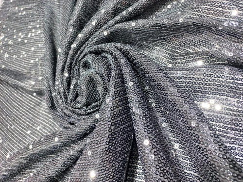 Gorgeous Black Sequins Georgette Fabric with Lining for a Touch of Elegance
