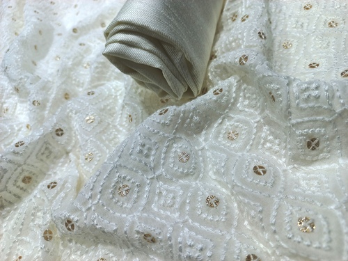 Schiffli Embroidery with cotton thread on Georgette fabric