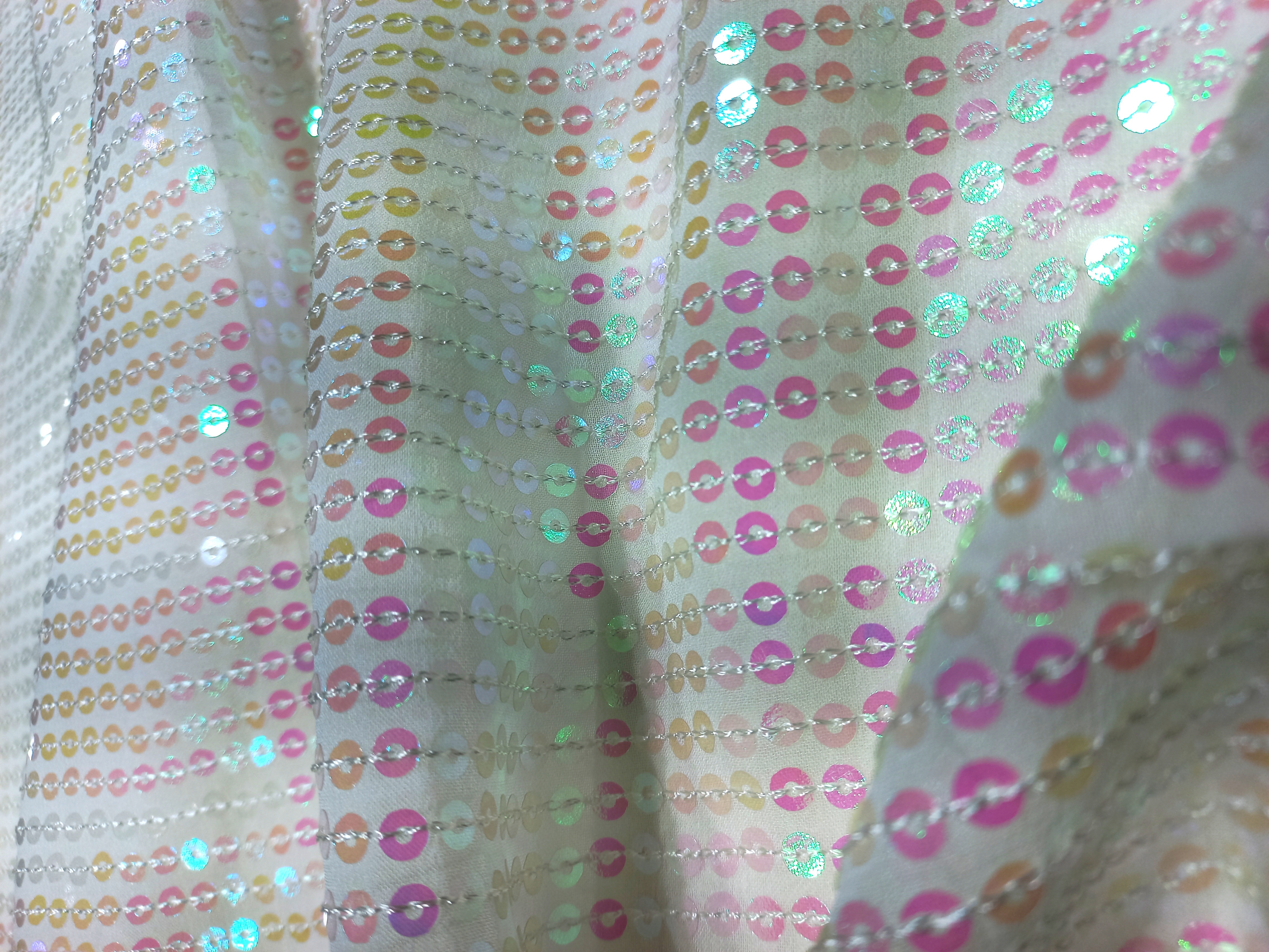 Allover Rainbow Sequin Embroidered Fabric with Lining style
