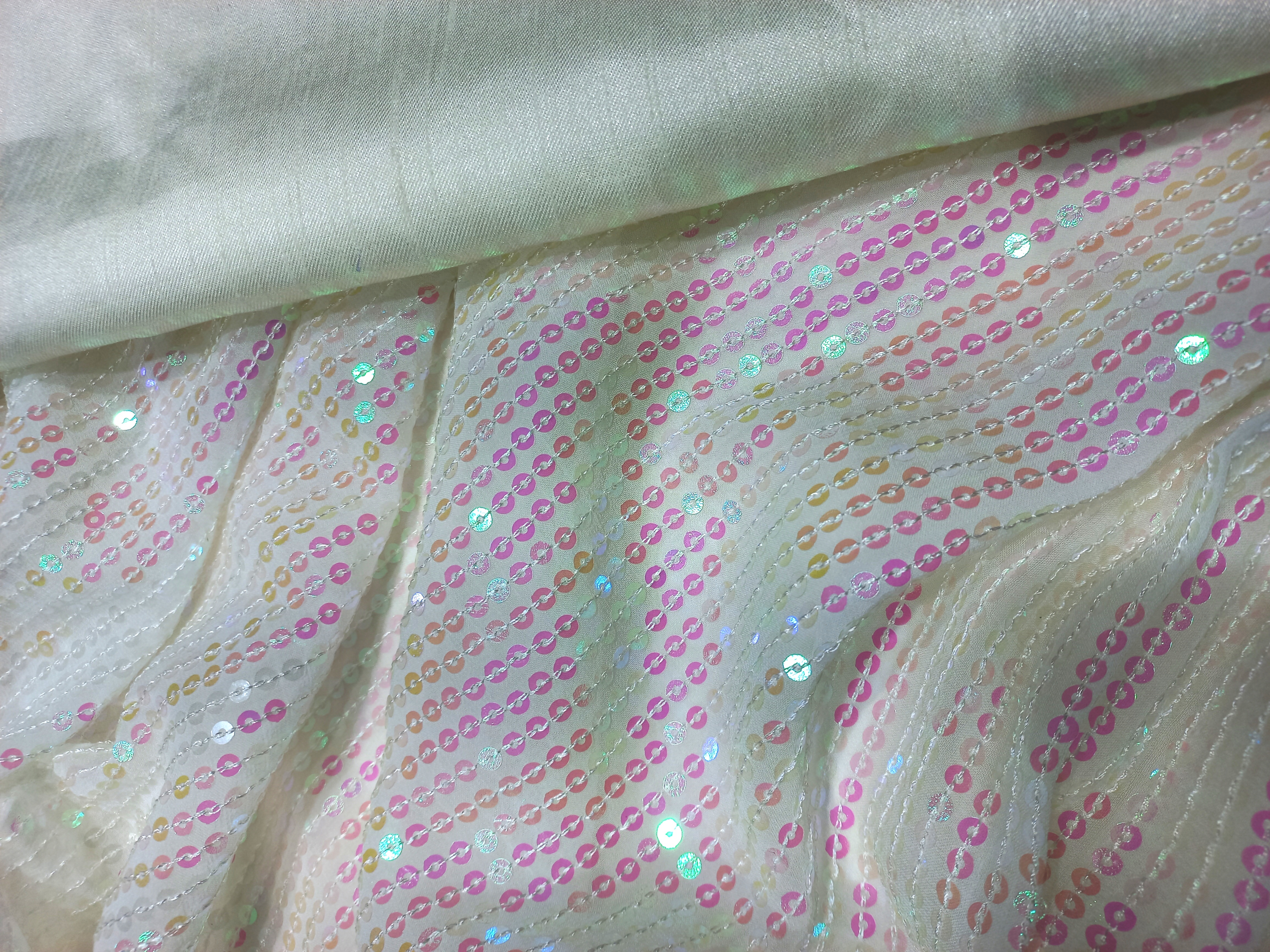Allover Rainbow Sequin Embroidered Fabric with Lining style