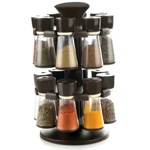 16 Jar Spice Rack - ABS Plastic, Various Sizes Available, Multiple Colors, Manual Functionality