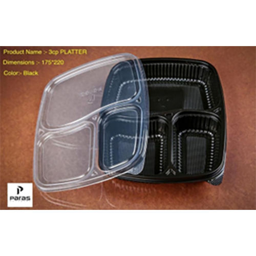 Platter 3Cp Black With Lid (Paras) Meal Tray Application: Industrial