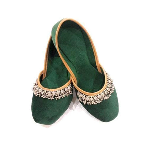 Washable Ladies Rajasthani Green Mojari Jutti