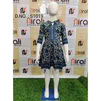 Kids Tunic Kurti - Cotton Fabric, Size 30-38, Blue Color, 3/4 Sleeve, Printed Design | Breathable, Quick Dry, Ideal For Summer