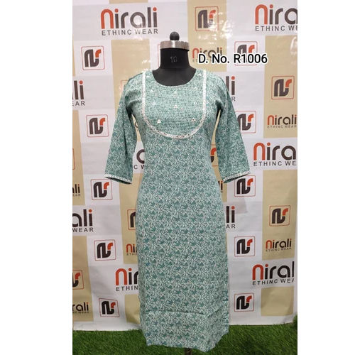 Ladies Designer Kurti - Rayon Material, Size M To XXL, Blue Color | 3/4 Sleeve, Trendy Printed Design, Quick Dry, Breathable, Cool Pass