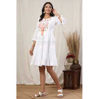 Fancy Cotton Chikan Kurti - Size M To Xxl, White 3/4 Sleeve Trendy Casual Wear | Breathable, Cool Pass, No Fade, Washable