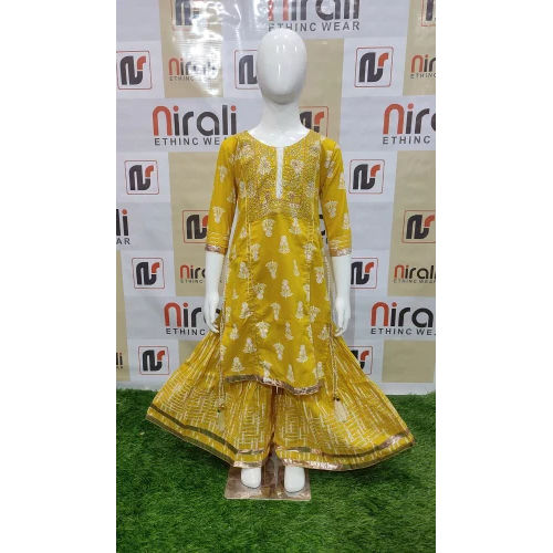 Yellow Kids Kurta With Gharara Set